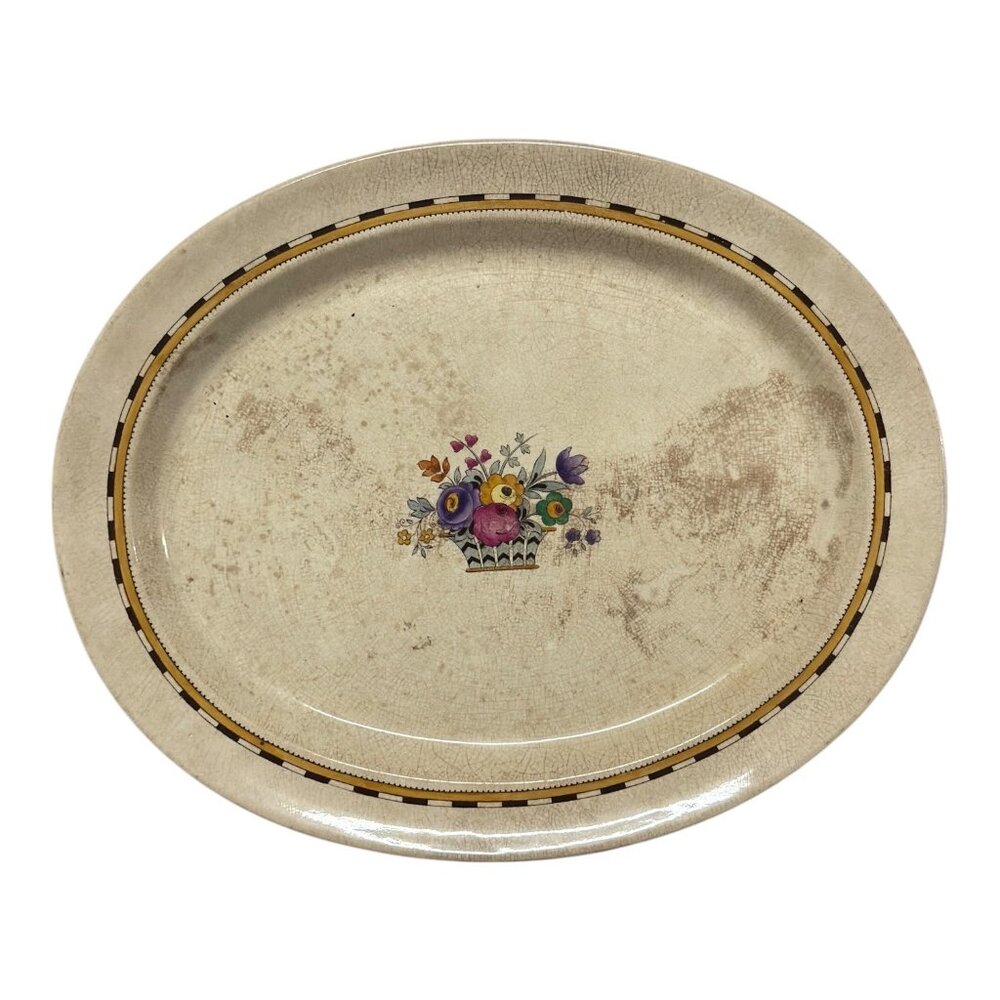 Booths "Sylvan" Oval Platter With Basket Floral Design Antique Made in England